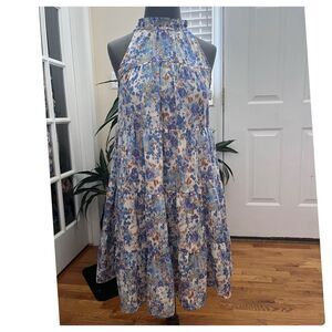 Hailey & Co Ikat Watercolor Print High Neck  Sleeveless Tiered Dress Size Small